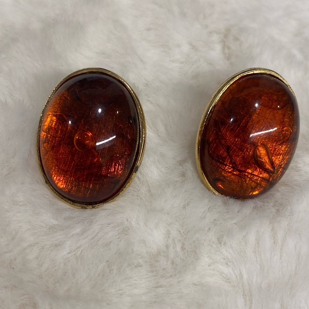 Vintage Brown Gemstone Clip On Earrings